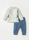Juniors Colorful Cute Dino Printed Shirt & Pyjama Set (Set Of 2)
