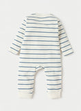 Juniors Blue Stripe Printed Bear Embossed Openfeet Sleepsuit