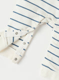 Juniors Blue Stripe Printed Bear Embossed Openfeet Sleepsuit