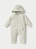 Juniors Panda Stripe Printed Fleece Lined Hooded Openfeet Zipped Sleepsuit (Winter)