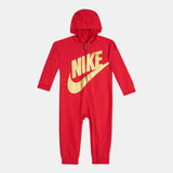 Nike Solid Red With Golden Logo Openfeet Zipped Sleepsuit (winter)