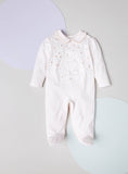 Giggles Flower Embossed Bear Embroidered Sleepsuit