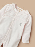 Giggles Pink Sleepsuit With Lace Detailing