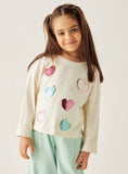 Juniors Multicolor Heart Sequins Full Sleeves Tshirt