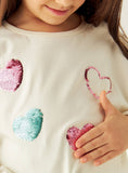 Juniors Multicolor Heart Sequins Full Sleeves Tshirt