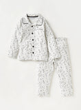 Juniors White Galaxy Printed Shirt & Pyjama Set (Set Of 2)
