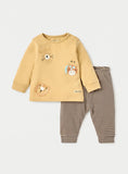 Juniors Mustard Animal Embroidered Shirt & Pyjama Set (Set Of 2)