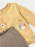 Juniors Mustard Animal Embroidered Shirt & Pyjama Set (Set Of 2)