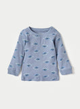 Juniors Blue All Over Turtle Printed Ribbed Shirt & Pyjama Set (Set Of 2)
