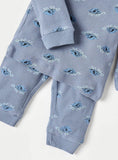 Juniors Blue All Over Turtle Printed Ribbed Shirt & Pyjama Set (Set Of 2)