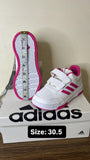 Adidas Solid White Shoes With Pink Logo (Box Packaging)