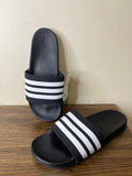 Adidas Solid Black Slides With Stripes