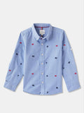 R&B Blue Alphabet Embroidered Fullsleeves Dress Shirt