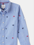 R&B Blue Alphabet Embroidered Fullsleeves Dress Shirt