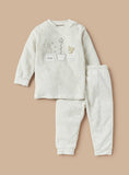 Giggles Beige Bear Embroidered Fleece Ribbed Shirt & Pyjama Set (Set Of 2) (Winter)