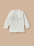 Giggles Beige Bear Embroidered Fleece Ribbed Shirt & Pyjama Set (Set Of 2) (Winter)