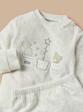 Giggles Beige Bear Embroidered Fleece Ribbed Shirt & Pyjama Set (Set Of 2) (Winter)