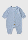 Matalan Solid Blue Bear Pocket Printed Openfeet Sleepsuit  (Winter)