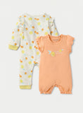Juniors All Over Lemon & Cherry Printed Openfeet Sleepsuit & Romper (Set Of 2)