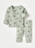 Juniors Green Elephant Ribbed Shirt & Pyjama Set (Set Of 2)