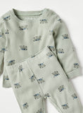 Juniors Green Elephant Ribbed Shirt & Pyjama Set (Set Of 2)