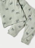 Juniors Green Elephant Ribbed Shirt & Pyjama Set (Set Of 2)