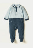 Giggles blue ribbed colorblock formal sleepsuit (Thick cotton) (Winter)