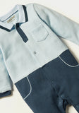 Giggles blue ribbed colorblock formal sleepsuit (Thick cotton) (Winter)