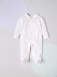 Giggles flower & bear embroidered sleepsuit