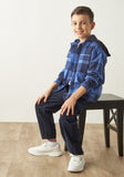 Juniors blue checkered dress shirt with hoodie (Winter)