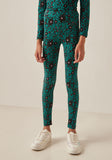 Juniors all over floral printed green leggings