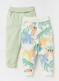 Juniors green & jungle printed jog pants (set of 2)