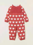 Juniors pink all over hearts printed knitted openfeet sleepsuit (Winter)