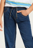 Juniors midwash denim jeans with drawstring