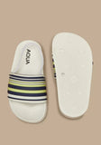 Aqua white multi stripe slides with backstrap