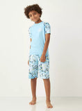 Juniors all over blue printed shirt & shorts swimsuit set (set of 2)
