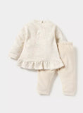 Juniors beige embroidered fleece frill shirt & pyjama set (set of 2) (Winter)