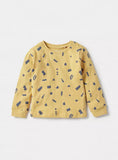 Juniors yellow all over printed ribbed shirt & pyjama set (set of 2)