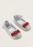 Juniors Glitter Detail infant ballerina shoes with Buckle Closure and Bow