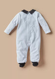 Giggles navy tie embroidered sleepsuit