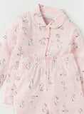 Juniors pink bunny printed shirt & pyjama set (set of 2)