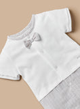 Giggles grey & white bow half romper (Summer)