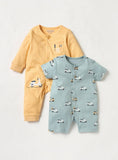Juniors bike printed openfeet sleepsuit & romper (set of 2)