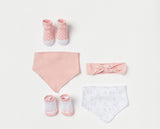 Juniors rabbit printed bibs, booties & headband (set of 5)