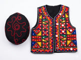Girls embroidered waist coat with mirror embellishments(with cap)