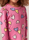 Juniors pink all over hearts printed Fullsleeves tshirt