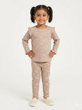 Juniors ribbed & frill printed shirt & pyjama set (set of 2)