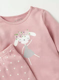 Juniors pink dancing rabbit shirt & pyjama set (set of 2)