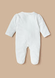 Giggles white coat style lace & bow detail formal sleepsuit