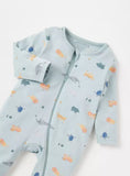 Juniors blue animals printed zipped sleepsuit